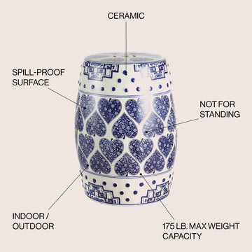 Happy Hearts 17.8" Chinoiserie Ceramic Drum Garden Stool - JONATHAN Y